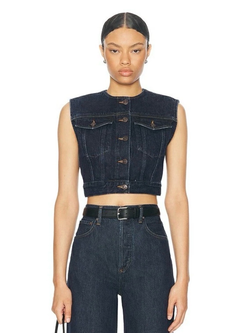 Agolde Leo Denim Vest Polished S NWT $238 Retail Dark Wash Crop